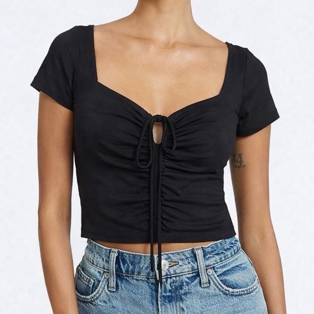 Express Body Contour Ruched Tie Front Crop Top | Express Crop Top Small